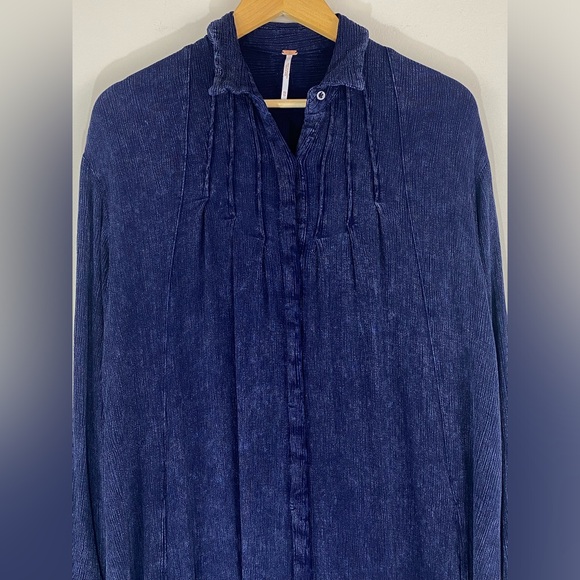 Free People Spin Me Boho Oversized Button-Up Tunic Shirt Dress - Sz S - Picture 3 of 10